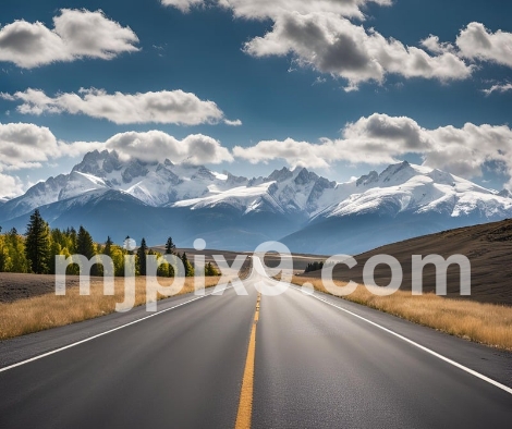 Straight asphalt highway road and snow mountains Images Pictures Photos Free Download HD