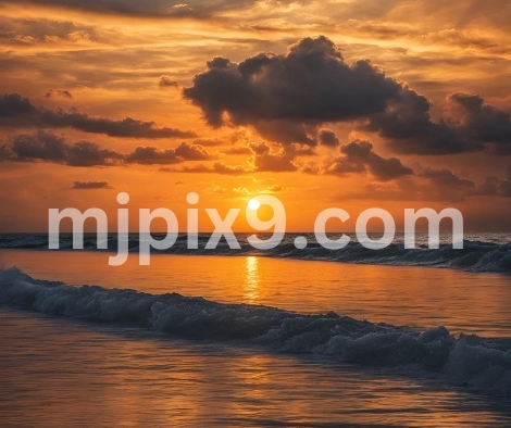 Beach sunset view and snow mountains Images Pictures Photos Free Download HD