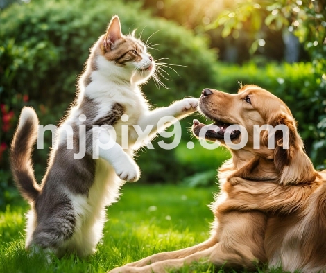 Dog & Cat Playing Friendly Images Pictures Photos Free Download