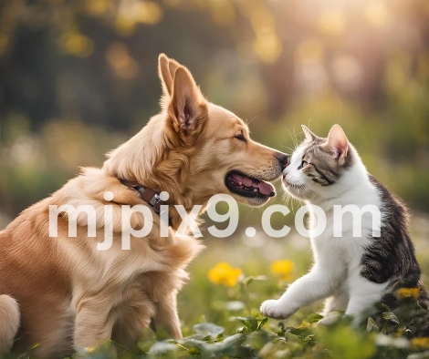 Dog & Cat Playing Friendly Images Pictures Photos Free Download