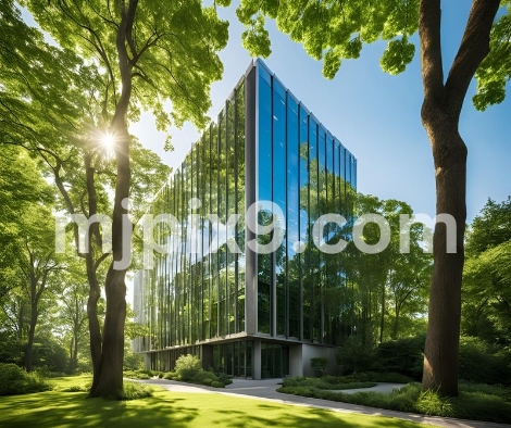 Modern office building with green trees Images Pictures Free Download HD