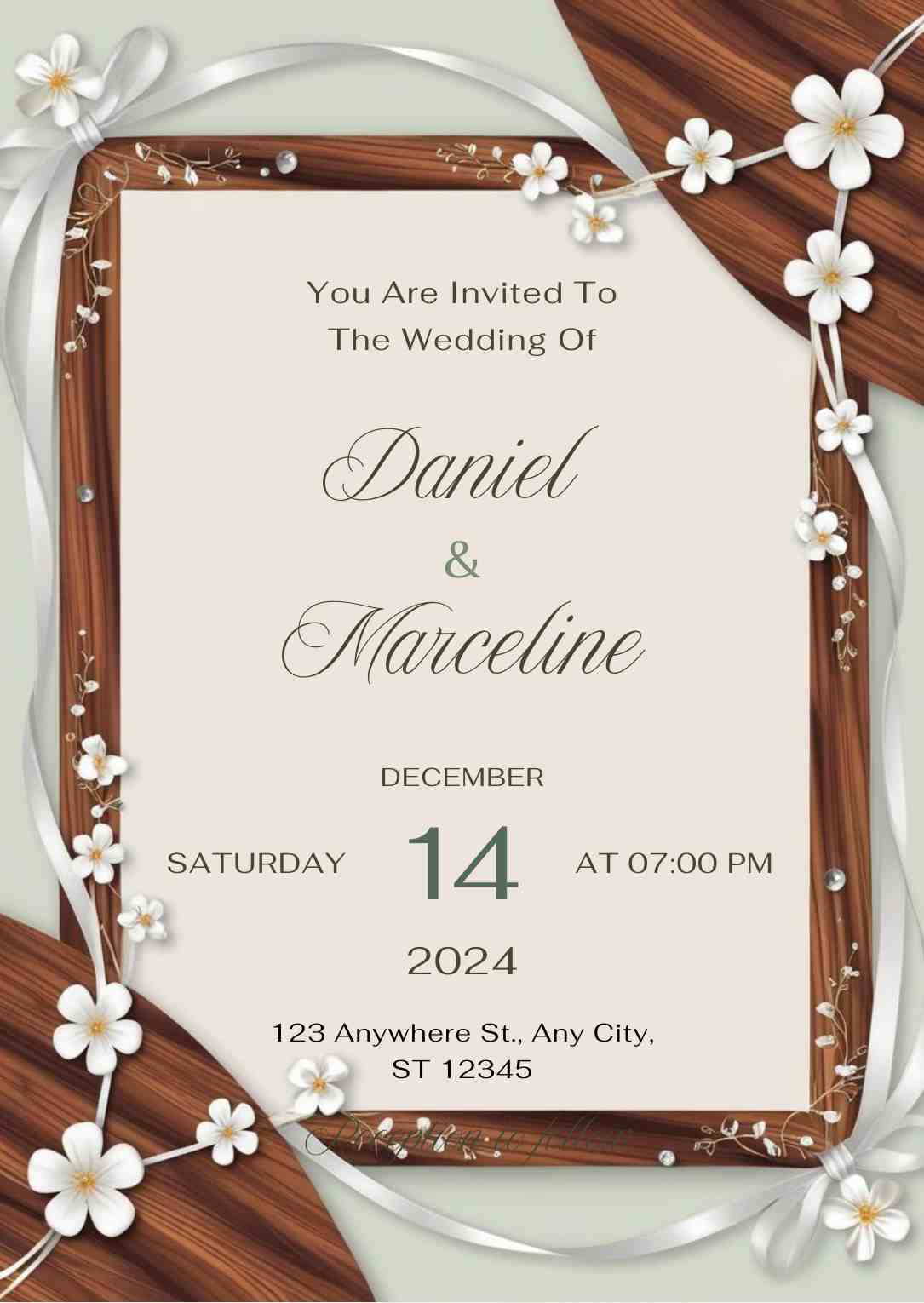 Green Cream Aesthetic Minimalist Watercolor Wedding Invitation